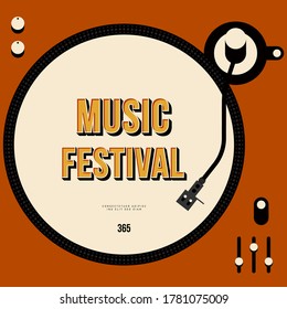 Music poster design template background with vinyl record vintage retro style. Design element template can be used for backdrop, banner, brochure, leaflet, print, publication, vector illustration