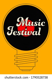 Music poster design template background with vinyl record and light bulb. Design element template can be used for backdrop, banner, brochure, leaflet, print, publication, vector illustration