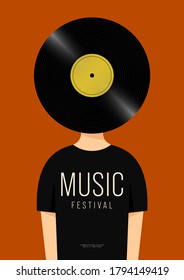 Music poster design template background with vintage vinyl record ,retro style. Design element template can be used for backdrop, banner, brochure, leaflet, print, publication, vector illustration