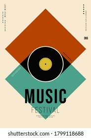 Music poster design template background with vinyl record vintage retro style. Design element template can be used for backdrop, banner, brochure, leaflet, print, publication, vector illustration