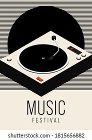 Music poster design template background with isometric portable gramophone record. Design element template can be used for banner, brochure, print, invitation, leaflet, vector illustration
