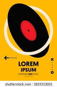 Musik-Poster-Design-Hintergrund mit isometrischem Vinyl-Schallplattenvintage Retro-Stil. Die Vorlage für Design-Elemente kann für Banner, Broschüren, Broschüren, Druck, Einladung, Vektorgrafik verwendet werden