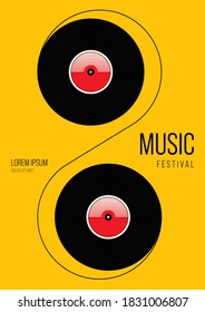 Musik-Poster-Design-Hintergrund mit Vinyl Record Vintage Retro-Stil. Die Vorlage für Design-Elemente kann für Hintergrund, Banner, Broschüren, Broschüren, Druck, Veröffentlichung, Vektorgrafik verwendet werden