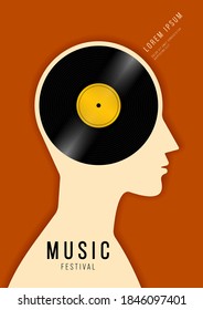 Music poster design template background with vinyl record vintage retro style. Design element template can be used for backdrop, banner, brochure, leaflet, print, publication, vector illustration
