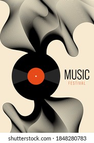 Music poster design template background with vinyl record and abstract stripe line. Design element template can be used for backdrop, banner, brochure, leaflet, print, publication, vector illustration