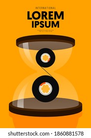 Music poster design template background decorative with cassette tape inside hourglass. Graphic design element can be used for backdrop, banner, brochure, leaflet, publication, vector illustration