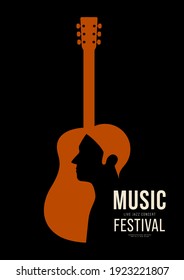 Music poster design template background decorative with guitar outline. Design element template can be used for backdrop, banner, brochure, print, publication, vector illustration