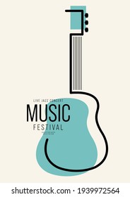 Music poster design template background decorative with outline guitar. Design element template can be used for backdrop, banner, brochure, print, publication, vector illustration