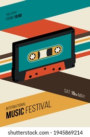 Music poster design template background decorative with cassette tape. Design element template can be used for backdrop, banner, brochure, print, publication, vector illustration