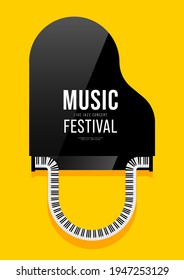 Diseño de afiches musicales decorativos con piano. La plantilla de elemento de diseño se puede utilizar para el fondo, la pancarta, el folleto, la impresión, la publicación, la ilustración vectorial