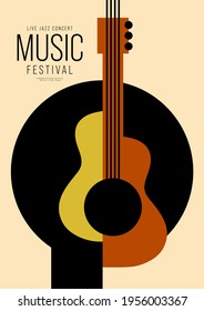 Music poster design template background decorative with geometric shape of guitar. Design element template can be used for banner, backdrop, brochure, leaflet, print, publication, vector illustration