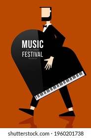 Diseño de afiches musicales decorativos con piano. La plantilla de elemento de diseño puede utilizarse para banner, fondo, folleto, folleto, impresión, publicación, ilustración vectorial