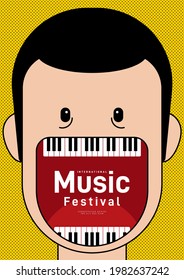 Music poster design template background decorative with piano. Design element template can be used for banner, backdrop, brochure, leaflet, print, publication, vector illustration