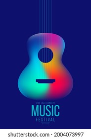Music poster design template background decorative with colorful gradient guitar. Design element template can be used for banner, backdrop, brochure, leaflet, print, publication, vector illustration