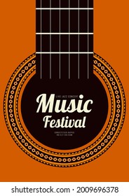 Diseño de afiches musicales decorativos con guitarra acústica. La plantilla de elemento de diseño puede utilizarse para banner, fondo, folleto, folleto, impresión, publicación, ilustración vectorial