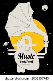 Music poster design template background decorative with gramophone record and galaxy. Design element template can be used for backdrop, banner, brochure, print, publication, vector illustration