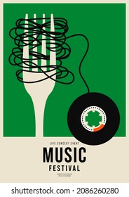 Music poster design template background with vintage cassette tape. Design element template can be used for backdrop, banner, brochure, leaflet, print, publication, vector illustration