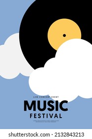 Music poster design template background with vinyl record vintage retro style. Design template can be used for backdrop, banner, brochure, leaflet, flyer, print, publication, vector illustration