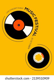 Music poster design template background with vinyl record. Design template can be used for backdrop, banner, brochure, leaflet, flyer, print, publication, vector illustration
