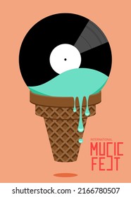 Music poster design template background with vinyl record. Design template can be used for backdrop, banner, brochure, leaflet, flyer, print, publication, vector illustration