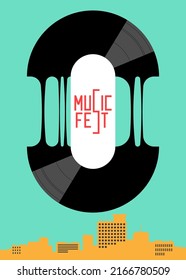 Music poster design template background with vinyl record. Design template can be used for backdrop, banner, brochure, leaflet, flyer, print, publication, vector illustration