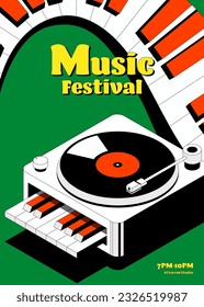 Music poster design template background with vinyl record modern vintage retro style. Design template can be used for backdrop, banner, brochure, leaflet, flyer, print, vector illustration