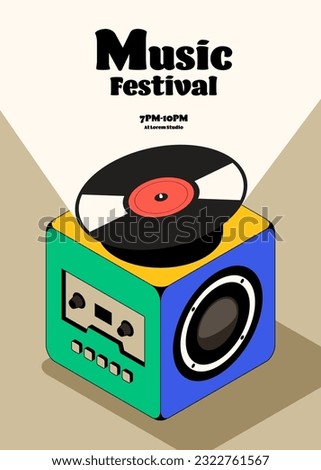 Music poster design template background with vinyl record vintage retro style. Design template can be used for backdrop, banner, brochure, leaflet, flyer, print, publication, vector illustration