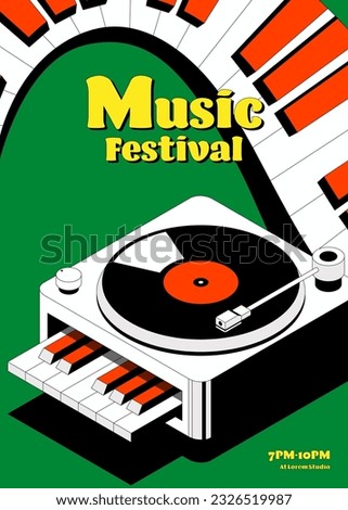 Music poster design template background with vinyl record modern vintage retro style. Design template can be used for backdrop, banner, brochure, leaflet, flyer, print, vector illustration