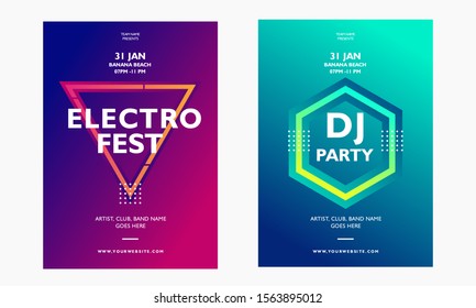 Music poster design template. Electronic dj party fest. Modern gradient cover templates.
event flyer for publication. Vector illustration.