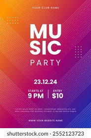 Music poster design template. Music party flyer with abstract gradient. Musical festival invitation. Vector illustration