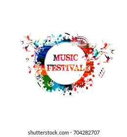 Music poster design vector illustration. Colorful music banner for music festival. Music notes banner isolated