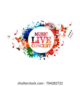Music poster design vector illustration. Colorful music banner for music concert. Music notes banner isolated