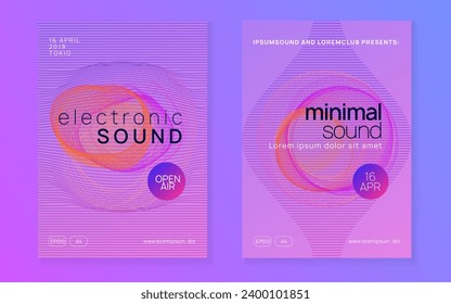 Music poster. Digital discotheque invitation set. Dynamic gradient shape and line. Neon music poster. Electro dance dj. Electronic sound fest. Club event flyer. Techno trance party.