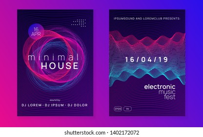 Music poster. Dynamic fluid shape and line. Modern discotheque invitation set. Neon music poster. Electro dance dj. Electronic sound fest. Club event flyer. Techno trance party.