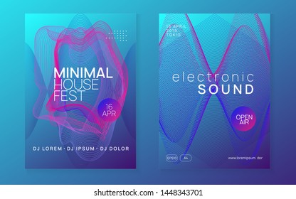 Music poster. Dynamic fluid shape and line. Modern concert banner set. Neon music poster. Electro dance dj. Electronic sound fest. Club event flyer. Techno trance party.