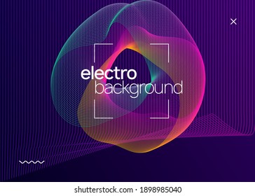 Music poster. Dynamic fluid shape and line. Digital concert banner design. Neon music poster. Electro dance dj. Electronic sound fest. Club event flyer. Techno trance party.