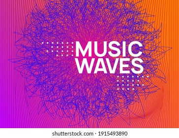 Musikposter. Dynamische Flüssigkeitsform und -linie. Wavy Discothek Banner Konzept. Neonmusikplakat. Elektro-Tanz dj. Elektronisches Soundfest. Klubveranstalter. Techno Trance Party.