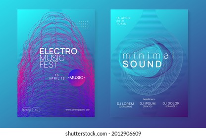 Music poster. Dynamic fluid shape and line. Creative show invitation set. Neon music poster. Electro dance dj. Electronic sound fest. Club event flyer. Techno trance party.