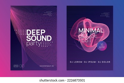 Music poster. Dynamic fluid shape and line. Creative show brochure set. Neon music poster. Electro dance dj. Electronic sound fest. Club event flyer. Techno trance party.