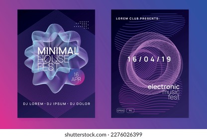 Music poster. Dynamic fluid shape and line. Energy discotheque invitation set. Neon music poster. Electro dance dj. Electronic sound fest. Club event flyer. Techno trance party.