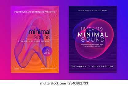 Afiche musical. Forma dinámica de fluido y línea. Discoteca moderna. Afiche musical de Neon. Dj de baile de Electro. Festival de sonido electrónico. Volante de eventos de club. Fiesta Techno trance.