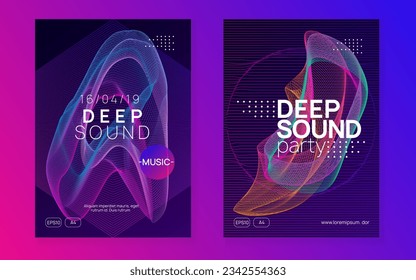 Music poster. Dynamic fluid shape and line. Energy show invitation set. Neon music poster. Electro dance dj. Electronic sound fest. Club event flyer. Techno trance party.