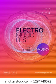 Music poster. Dynamic gradient shape and line. Digital show cover concept. Neon music poster. Electro dance dj. Electronic sound fest. Club event flyer. Techno trance party.