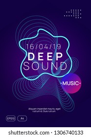 Music poster. Dynamic gradient shape and line. Curvy concert magazine layout. Neon music poster. Electro dance dj. Electronic sound fest. Club event flyer. Techno trance party.