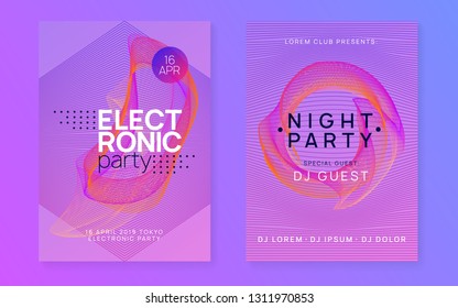 Music poster. Dynamic gradient shape and line. Minimal show banner set. Neon music poster. Electro dance dj. Electronic sound fest. Club event flyer. Techno trance party.