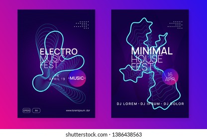 Music poster. Dynamic gradient shape and line. Energy concert banner set. Neon music poster. Electro dance dj. Electronic sound fest. Club event flyer. Techno trance party.