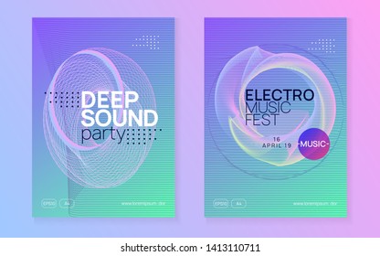 Music poster. Dynamic gradient shape and line. Minimal concert invitation set. Neon music poster. Electro dance dj. Electronic sound fest. Club event flyer. Techno trance party.