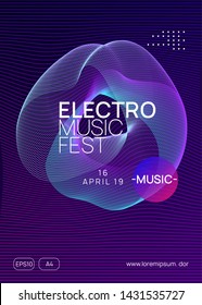 Music poster. Dynamic gradient shape and line. Digital show invitation design. Neon music poster. Electro dance dj. Electronic sound fest. Club event flyer. Techno trance party.