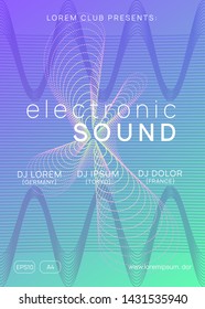 Music poster. Dynamic gradient shape and line. Energy discotheque cover template. Neon music poster. Electro dance dj. Electronic sound fest. Club event flyer. Techno trance party.