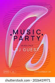Music poster. Dynamic gradient shape and line. Bright show brochure concept. Neon music poster. Electro dance dj. Electronic sound fest. Club event flyer. Techno trance party.